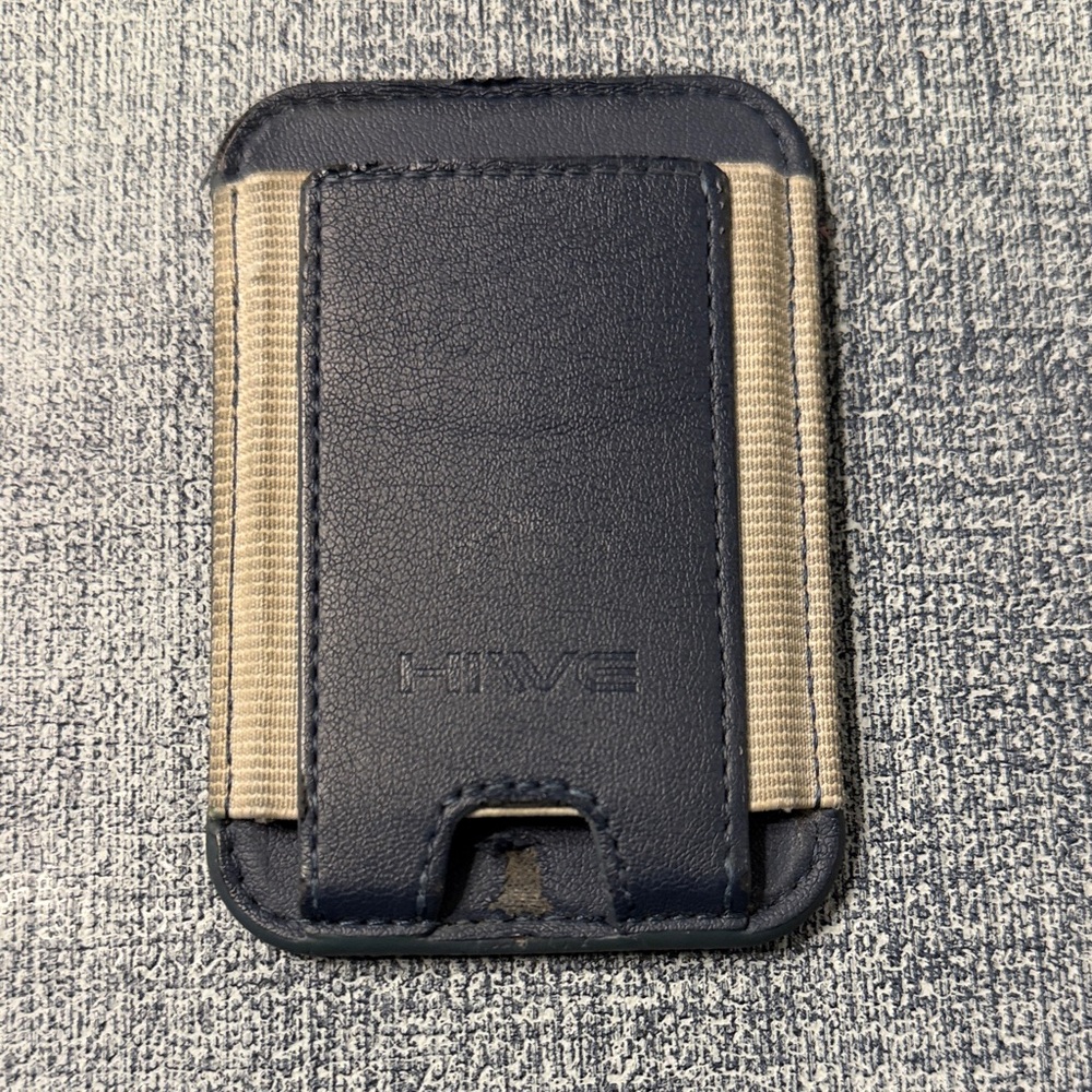 HIWE Navy Leather Magnetic Wallet Card Holder with Elastic